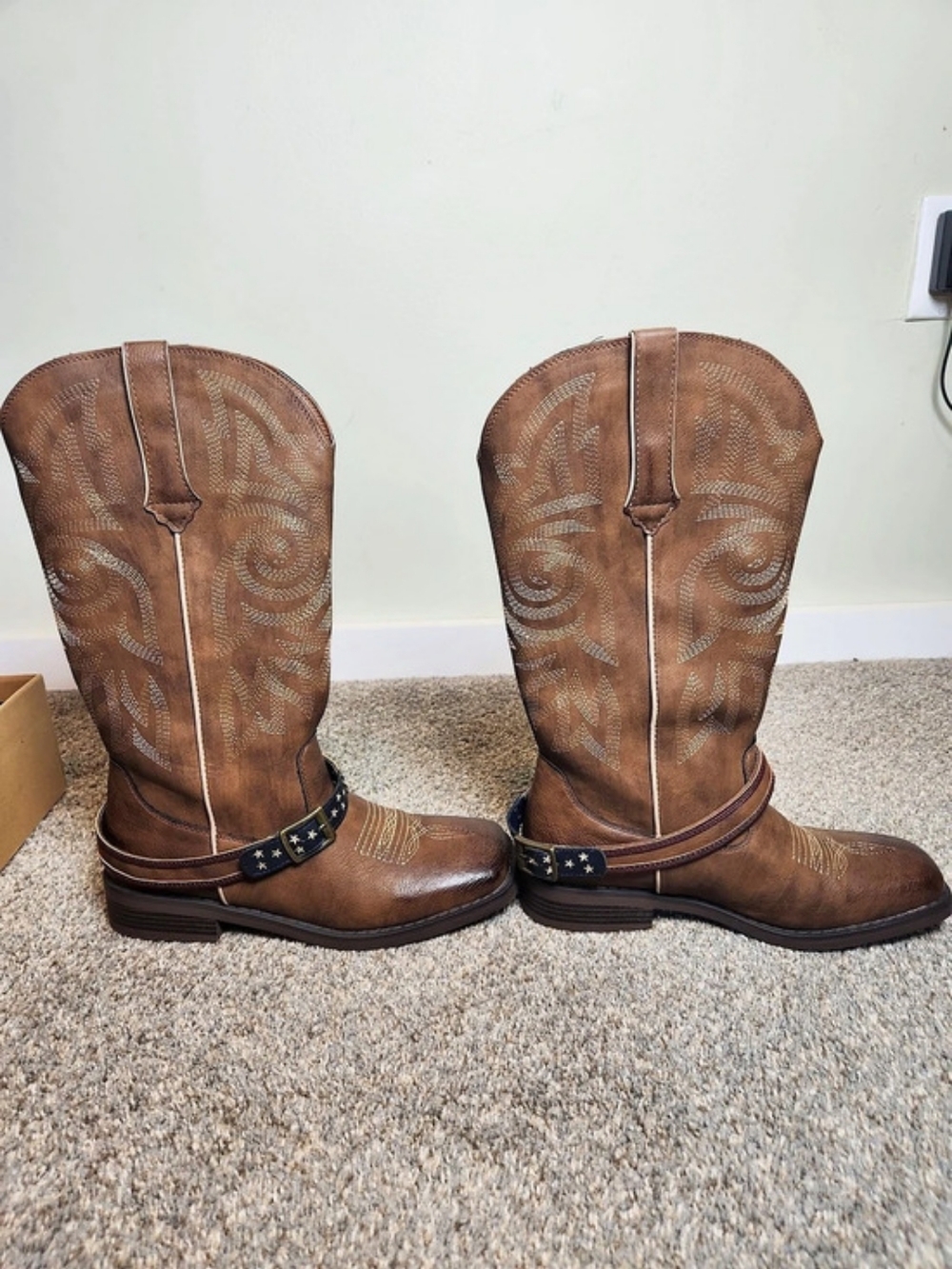 Shesole Western Womens Cowboy Boots Wide Calf Brown - New